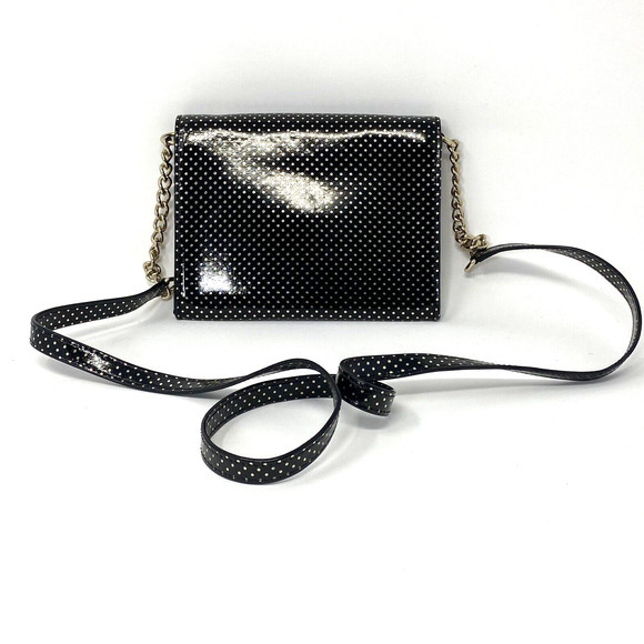 Kate Spade Black Leather Envelope Bag Purse With‎ Gold Polkadots Chain Strap - Picture 3 of 10
